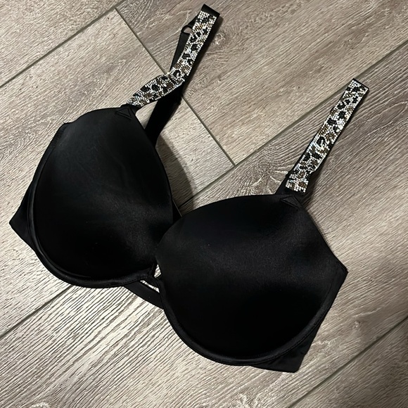Victoria’s Secret VERY SEXY Push-up shine strap rhinestones 34DDD Black Leopard - Picture 3 of 4